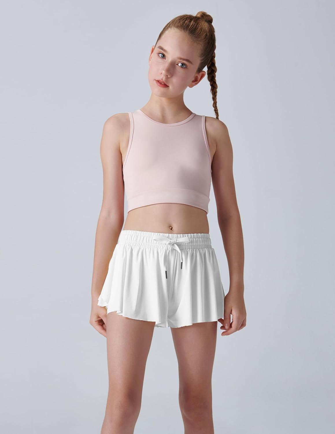 image3 Pack Girls Flowy Shorts with Spandex Liner 2in1 Youth Butterfly Skirts for Fitness Running SportsWhiteOrchidLight Green