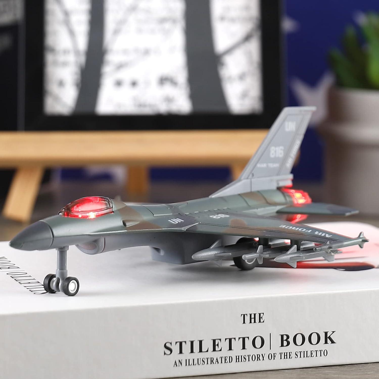 imageDiecast Fighter Jet Toy Military Falcon Replica Model 1400 Scale Airplane Pullback Metal Alloy Aircraft Vehicle with Flashing Lights and Sound