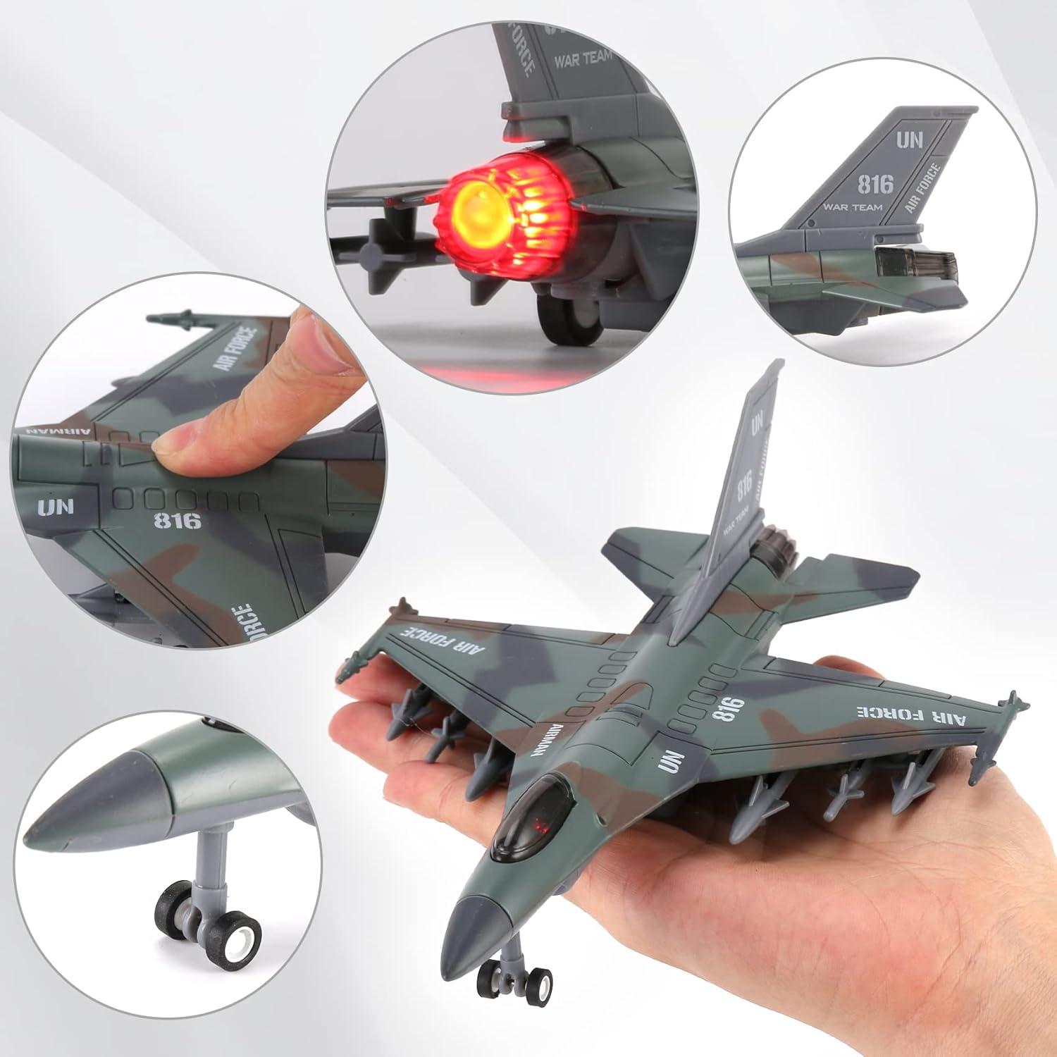 imageDiecast Fighter Jet Toy Military Falcon Replica Model 1400 Scale Airplane Pullback Metal Alloy Aircraft Vehicle with Flashing Lights and Sound