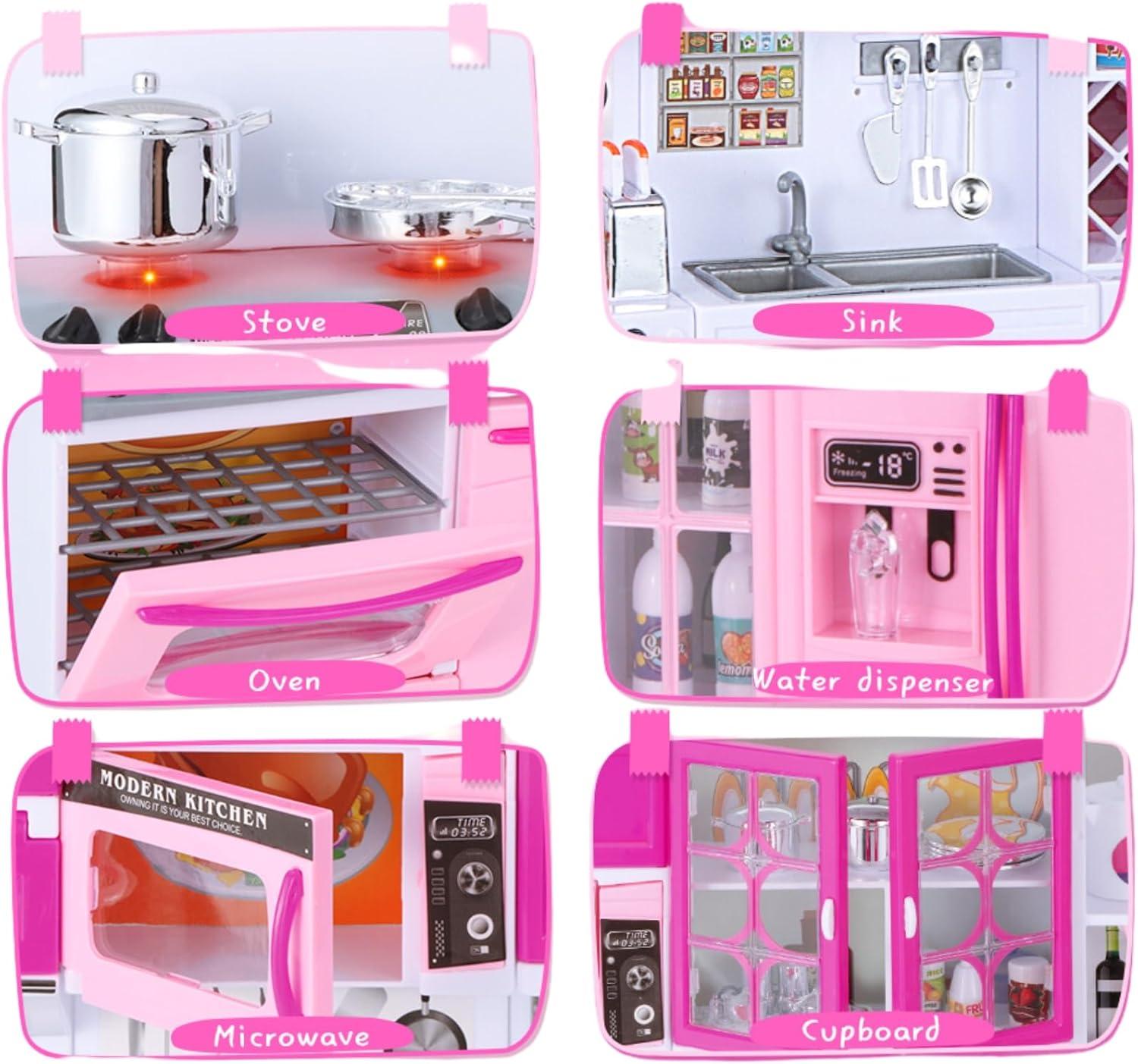 imageDoll Kitchen Playset for Kids My Modern Mini Kitchen House Furniture Pretend Play Toy Accessories Set with Realistic Lights ampamp Sounds for Toddlers Girls 5in1 Kitchen Set5in1 Kitchen Set