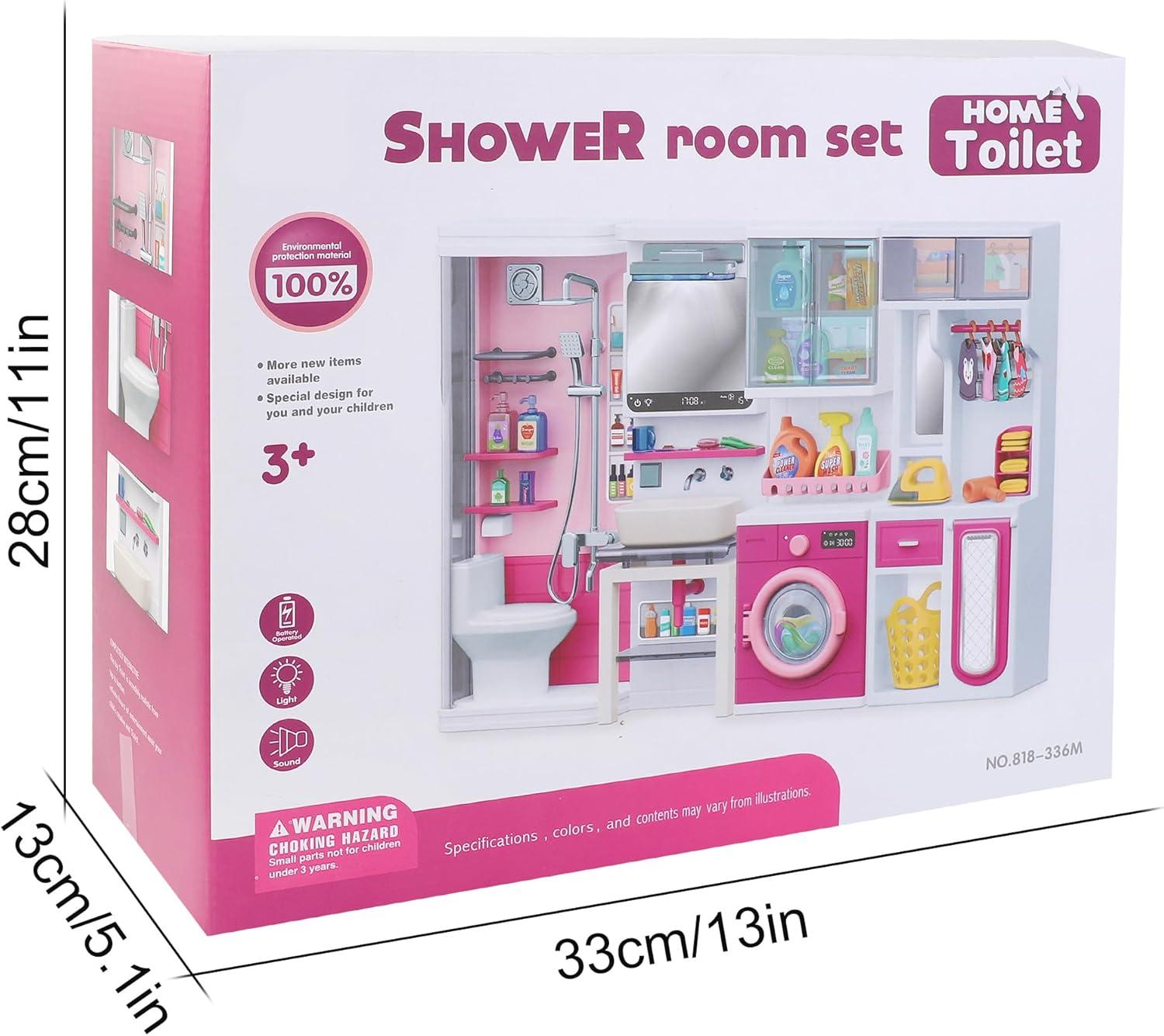 imageDoll Kitchen Playset for Kids My Modern Mini Kitchen House Furniture Pretend Play Toy Accessories Set with Realistic Lights ampamp Sounds for Toddlers Girls 5in1 Kitchen Set4in1 Bathroom Set