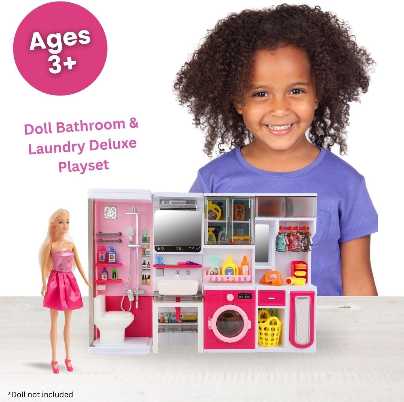 imageDoll Kitchen Playset for Kids My Modern Mini Kitchen House Furniture Pretend Play Toy Accessories Set with Realistic Lights ampamp Sounds for Toddlers Girls 5in1 Kitchen Set4in1 Bathroom Set