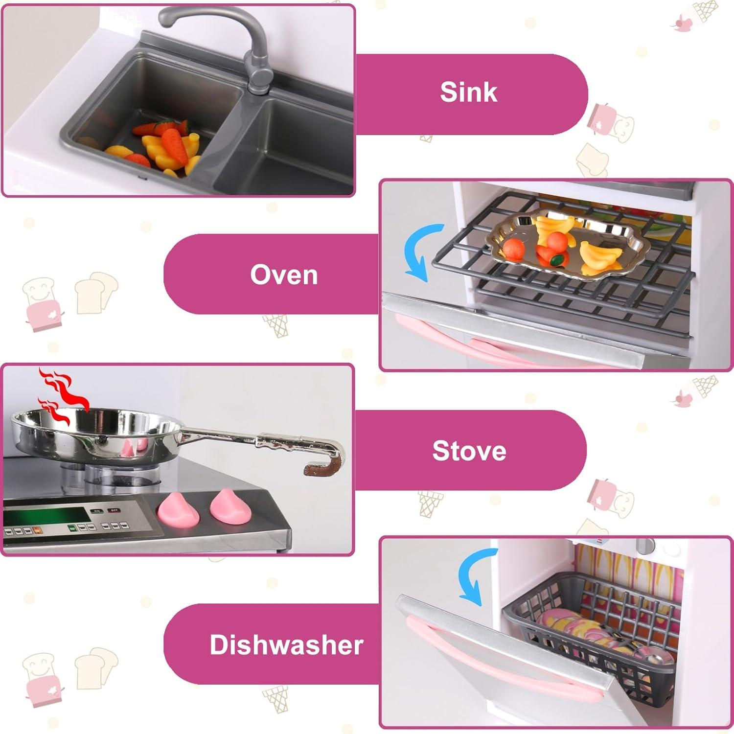 imageDoll Kitchen Playset for Kids My Modern Mini Kitchen House Furniture Pretend Play Toy Accessories Set with Realistic Lights ampamp Sounds for Toddlers Girls 5in1 Kitchen Set4in1 Kitchen Set