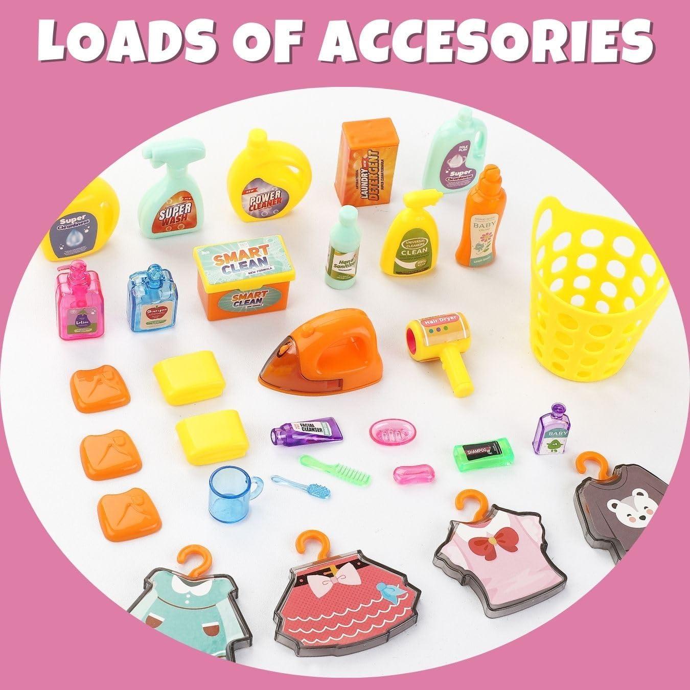 imageDoll Kitchen Playset for Kids My Modern Mini Kitchen House Furniture Pretend Play Toy Accessories Set with Realistic Lights ampamp Sounds for Toddlers Girls 5in1 Kitchen Set4in1 Bathroom Set