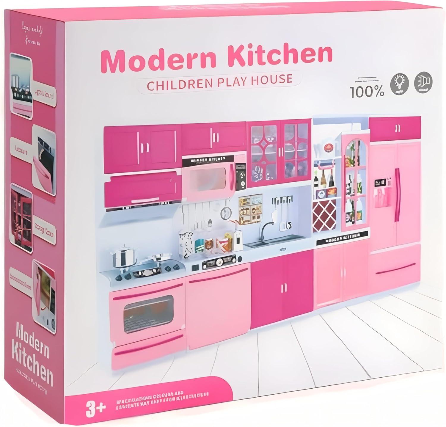 imageDoll Kitchen Playset for Kids My Modern Mini Kitchen House Furniture Pretend Play Toy Accessories Set with Realistic Lights ampamp Sounds for Toddlers Girls 5in1 Kitchen Set5in1 Kitchen Set