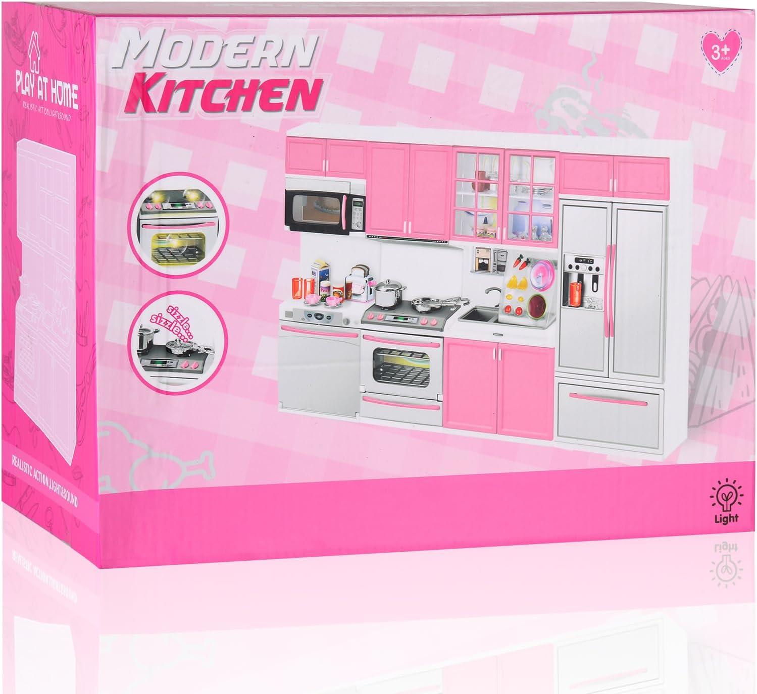 imageDoll Kitchen Playset for Kids My Modern Mini Kitchen House Furniture Pretend Play Toy Accessories Set with Realistic Lights ampamp Sounds for Toddlers Girls 5in1 Kitchen Set4in1 Kitchen Set