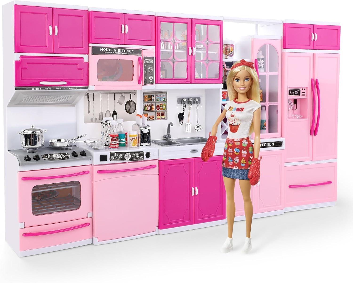 imageDoll Kitchen Playset for Kids My Modern Mini Kitchen House Furniture Pretend Play Toy Accessories Set with Realistic Lights ampamp Sounds for Toddlers Girls 5in1 Kitchen Set5in1 Kitchen Set