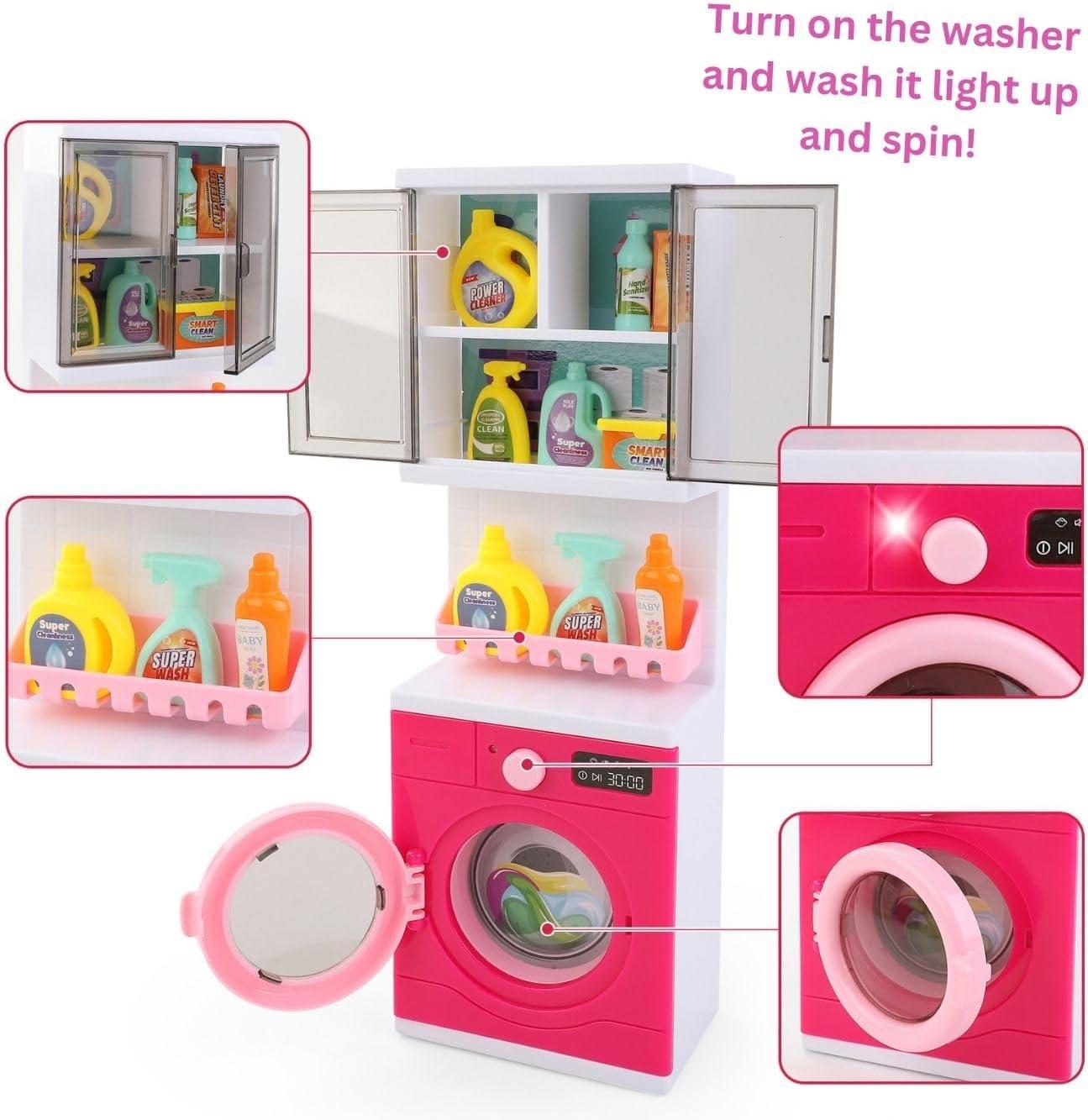 imageDoll Kitchen Playset for Kids My Modern Mini Kitchen House Furniture Pretend Play Toy Accessories Set with Realistic Lights ampamp Sounds for Toddlers Girls 5in1 Kitchen Set4in1 Bathroom Set