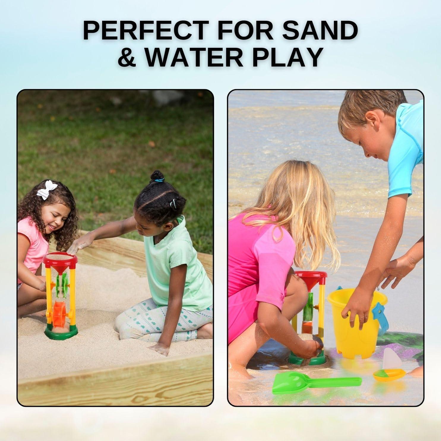 imageLiberty Imports Double Sand ampamp Water Wheel Tower Beach Toy Set wBuiltin Funnel Sieve Bucket Shovel Rake Animal Molds for Kids Toddlers Play