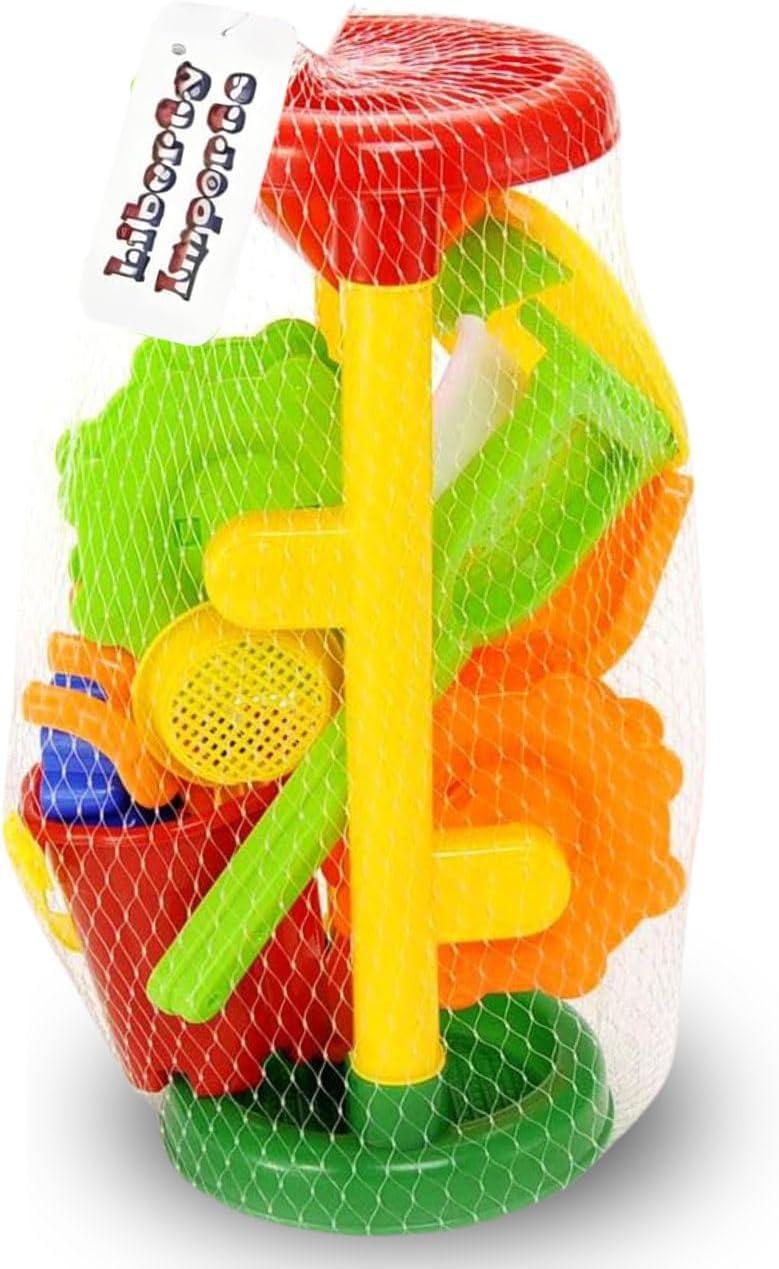 imageLiberty Imports Double Sand ampamp Water Wheel Tower Beach Toy Set wBuiltin Funnel Sieve Bucket Shovel Rake Animal Molds for Kids Toddlers Play