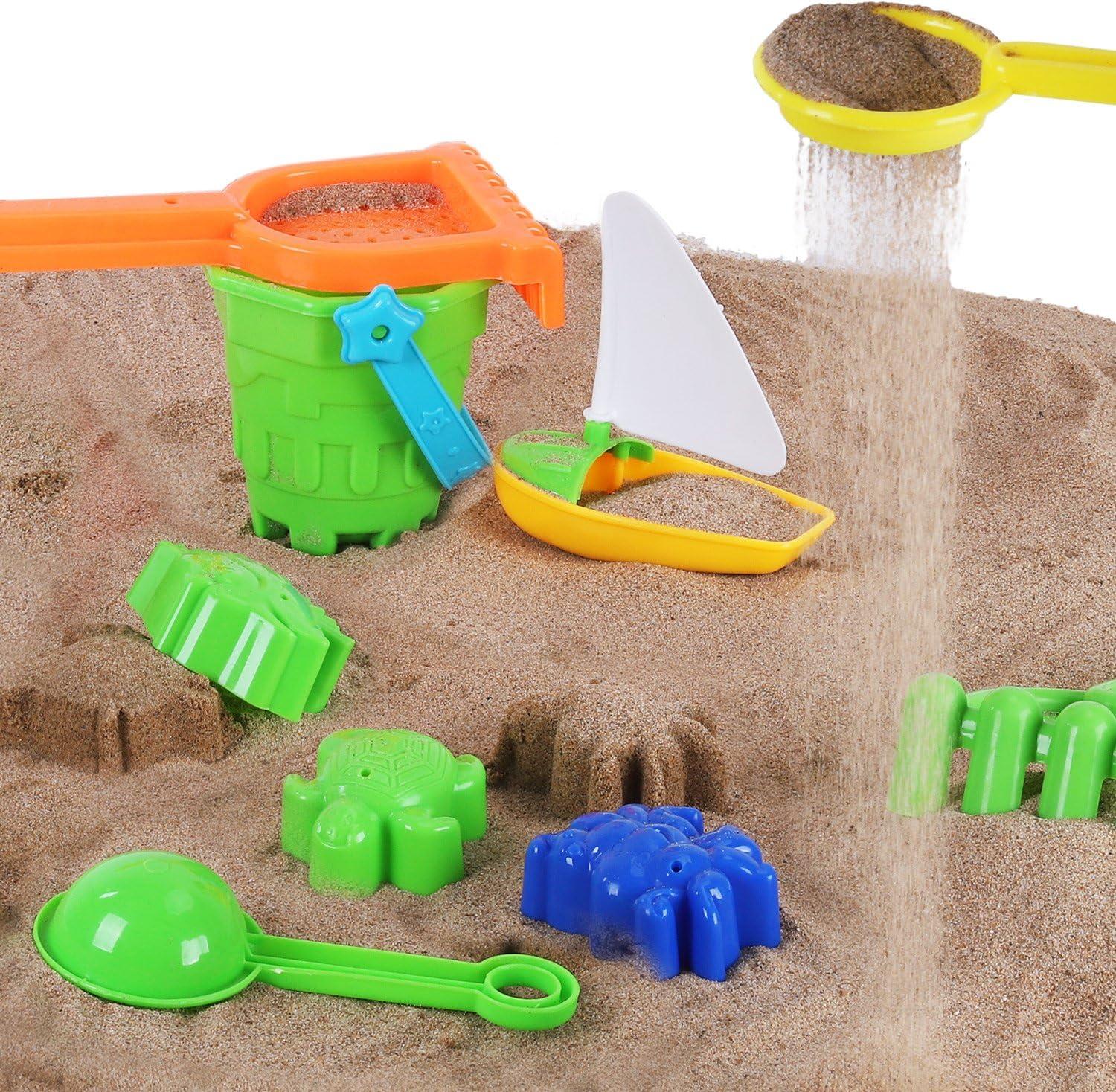 imageLiberty Imports Double Sand ampamp Water Wheel Tower Beach Toy Set wBuiltin Funnel Sieve Bucket Shovel Rake Animal Molds for Kids Toddlers Play