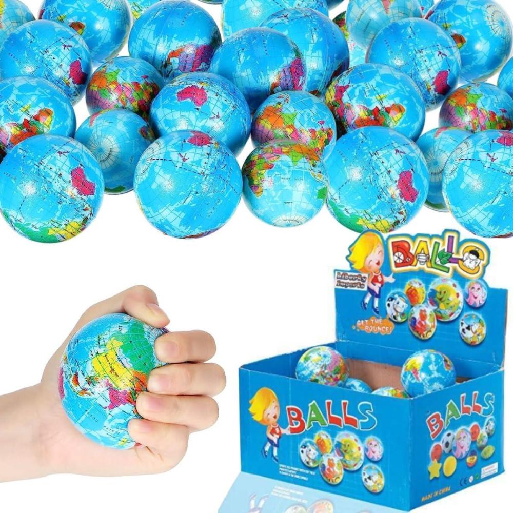 image24 Pack  Globe Mini Soft Foam Earth Squeeze Balls 25quot Squeezable World Toy Stress Relief Bulk Educational Novelties for Kids School Classroom Party Favors Rewards