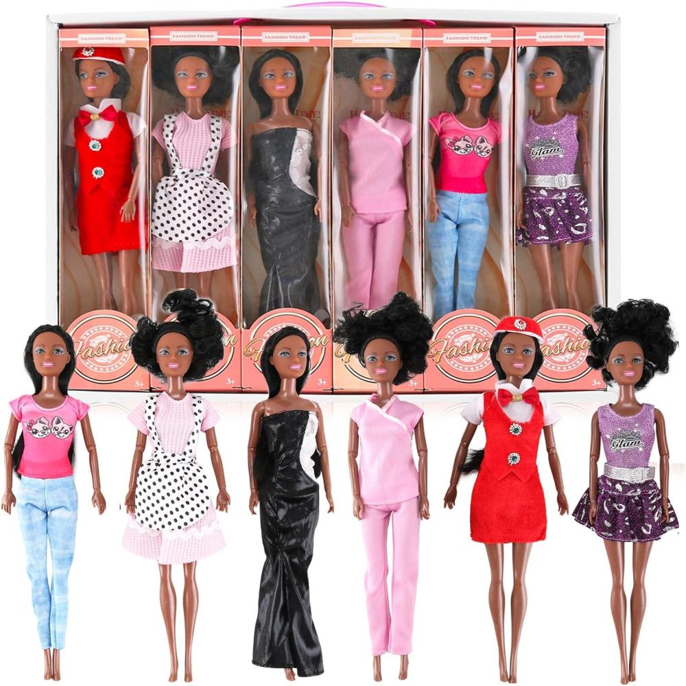 image6 Set of African American Black Toy Dolls 115quot Premium Fashion Style Diversity Role Play Dolls Bundle Variety Pack for Kids Girls Party Favors