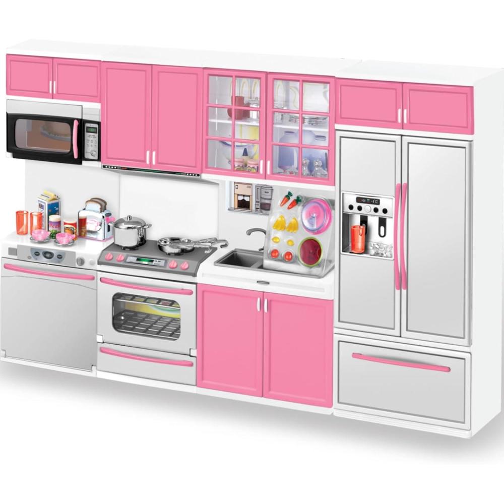 imageDoll Kitchen Playset for Kids My Modern Mini Kitchen House Furniture Pretend Play Toy Accessories Set with Realistic Lights ampamp Sounds for Toddlers Girls 5in1 Kitchen Set4in1 Kitchen Set