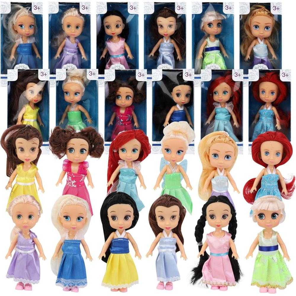 imageLiberty Imports 12 Pack Little Royal Princess Dolls  Mini Pocket Size Toddler Toys Fantasy Pretend Play Set with Dress Accessories for Kids Girls Dollhouse Party Favors 45inches5inches