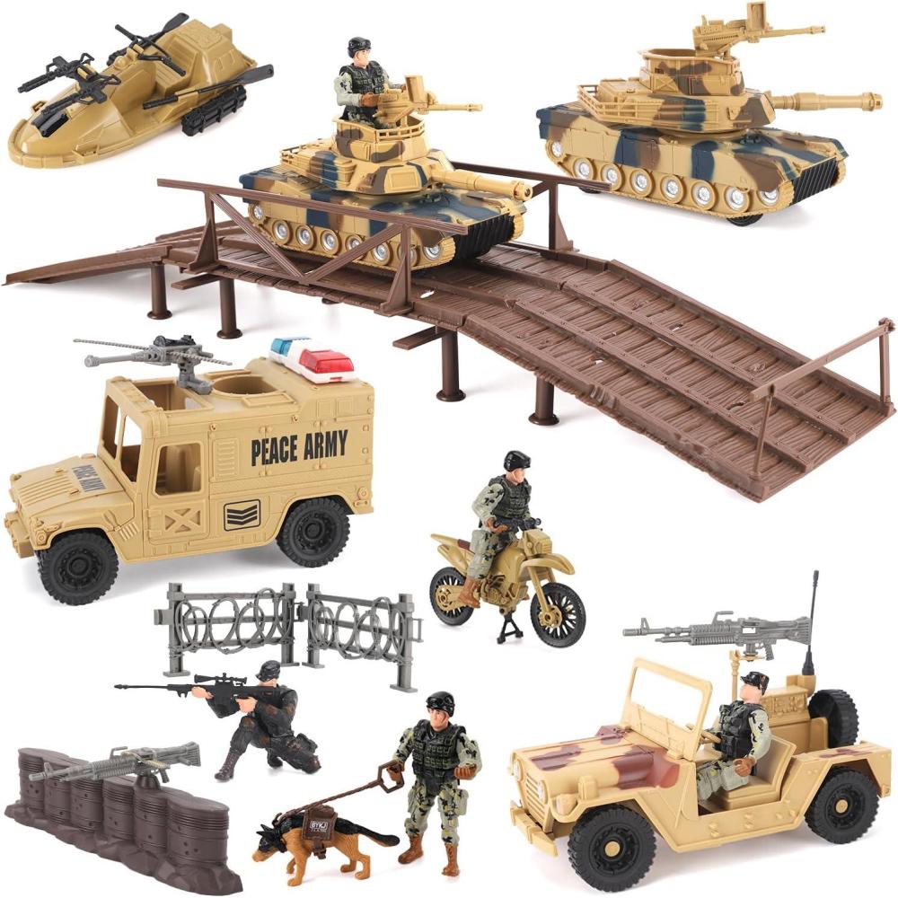 imageLiberty Imports 42 PCS Military Base Toy Combat Zone Playset Battle Site with Tanks Boat Motorcycle Trucks Army Men Soldier Action Figures Weapons and Accessories for Kids