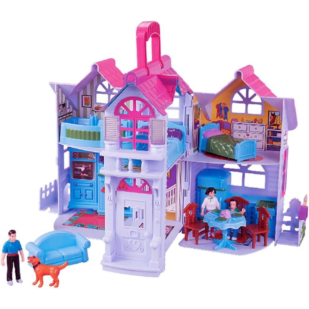 imageLiberty Imports My Pretty Dollhouse Fold and Go Pretend Play Mini Folding Doll House Playset with Pocket Toy Family Figures Home Furniture and Accessories