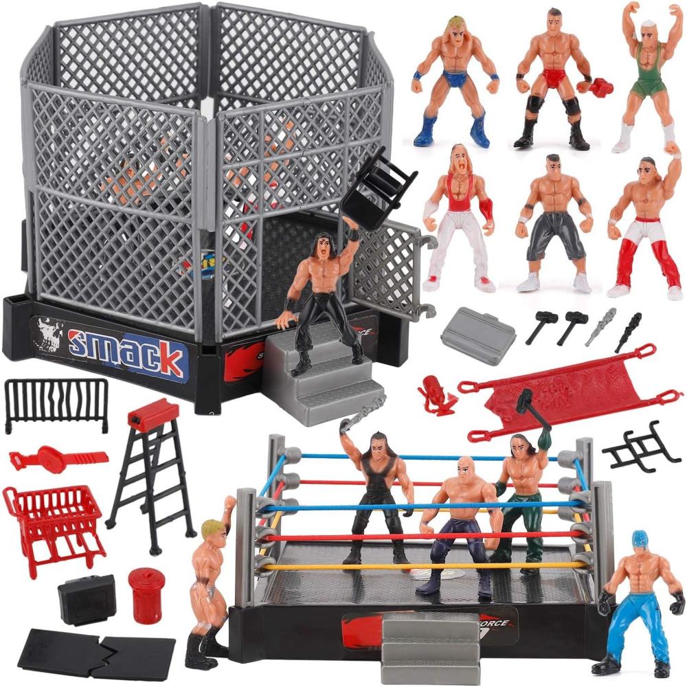 imageLiberty Imports Ultimate 32Piece Wrestling Miniature Toys for Kids Pretend Play Wrestler Figures with 2 Rings ampamp Realistic Accessories for Boys and Girls Great for Cake Toppers Parties
