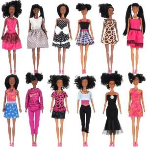 12 Piece African American Black Toy Doll Playset, 11.8″ Premium Fashion Diversity Dolls, Variety Pack for Kids, Girls’ Party Favors