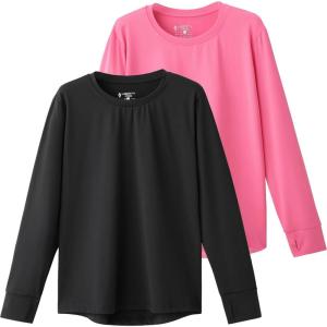 3 Pack Youth Girls Long Sleeve Shirts Active Dry Fit Athletic Performance Clothes Kids Teens Tees with Thumbholes(2-pack: Black/Pink)