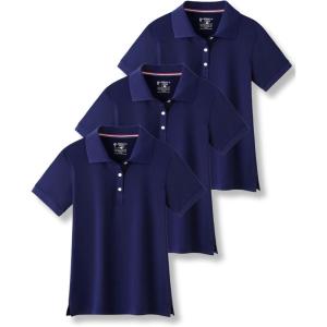 3 Pack Youth Girls’ Performance Polo Shirts, Short Sleeve Pique Collared Kids School Uniform Tops(Navy)