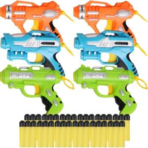 6 Pack Mini Foam Dart-Firing Blasters Micro Toy Guns with 36 Darts – Multi Pack Nerf Compatible Bulk Party Favors Supplies for Kids