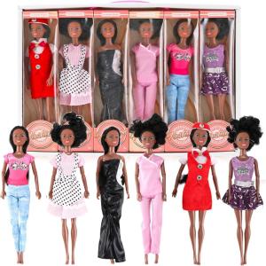 6 Set of African American Black Toy Dolls – 11.5″ Premium Fashion Style Diversity Role Play Dolls, Bundle Variety Pack for Kids, Girls Party Favors