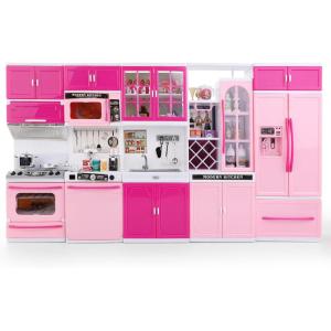 Doll Kitchen Playset for Kids, My Modern Mini Kitchen House Furniture Pretend Play Toy Accessories Set with Realistic Lights & Sounds for Toddlers, Girls (5-in-1 Kitchen Set)(5-in-1 Kitchen Set)