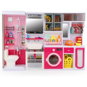 Doll Kitchen Playset for Kids, My Modern Mini Kitchen House Furniture Pretend Play Toy Accessories Set with Realistic Lights & Sounds for Toddlers, Girls (5-in-1 Kitchen Set)(4-in-1 Bathroom Set)