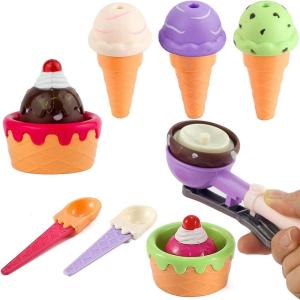Kids Ice Cream Toy Set – Pretend Play Sweet Treats Ice Cream Parlour Dessert Accessories Playset with Cone and Scoop for Toddler Imaginary Play