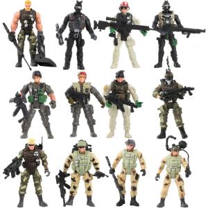 Liberty Imports 12 Pack: US Military Toy Soldiers Playset Army Men Action Figures with Realistic Weapons Gear Combat Accessories for Kids Pretend Battle Play
