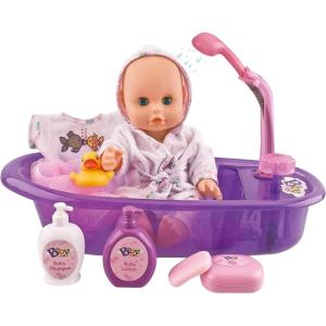 Liberty Imports Baby Bath Toys 13-Inch Little Newborn Doll Bath Set – Real Working Bathtub with Detachable Shower Spray and Accessories for Kids Pretend Play