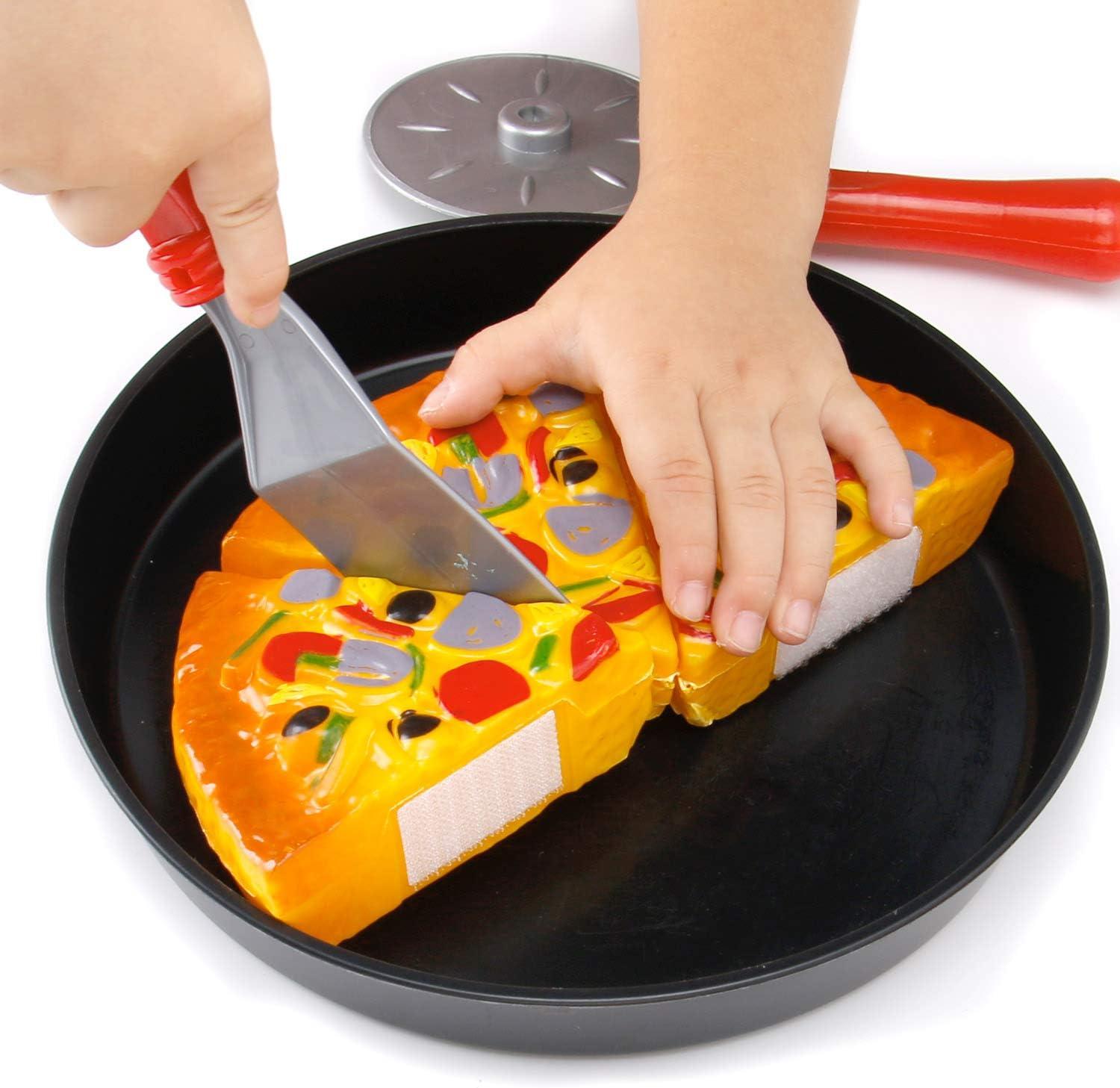 image11 PCS Pizza Party Toy Play Set for Kids Pizza Pie Pretend Play Food Slice and Serve Plastic Kitchen Cooking and Cutting Playset