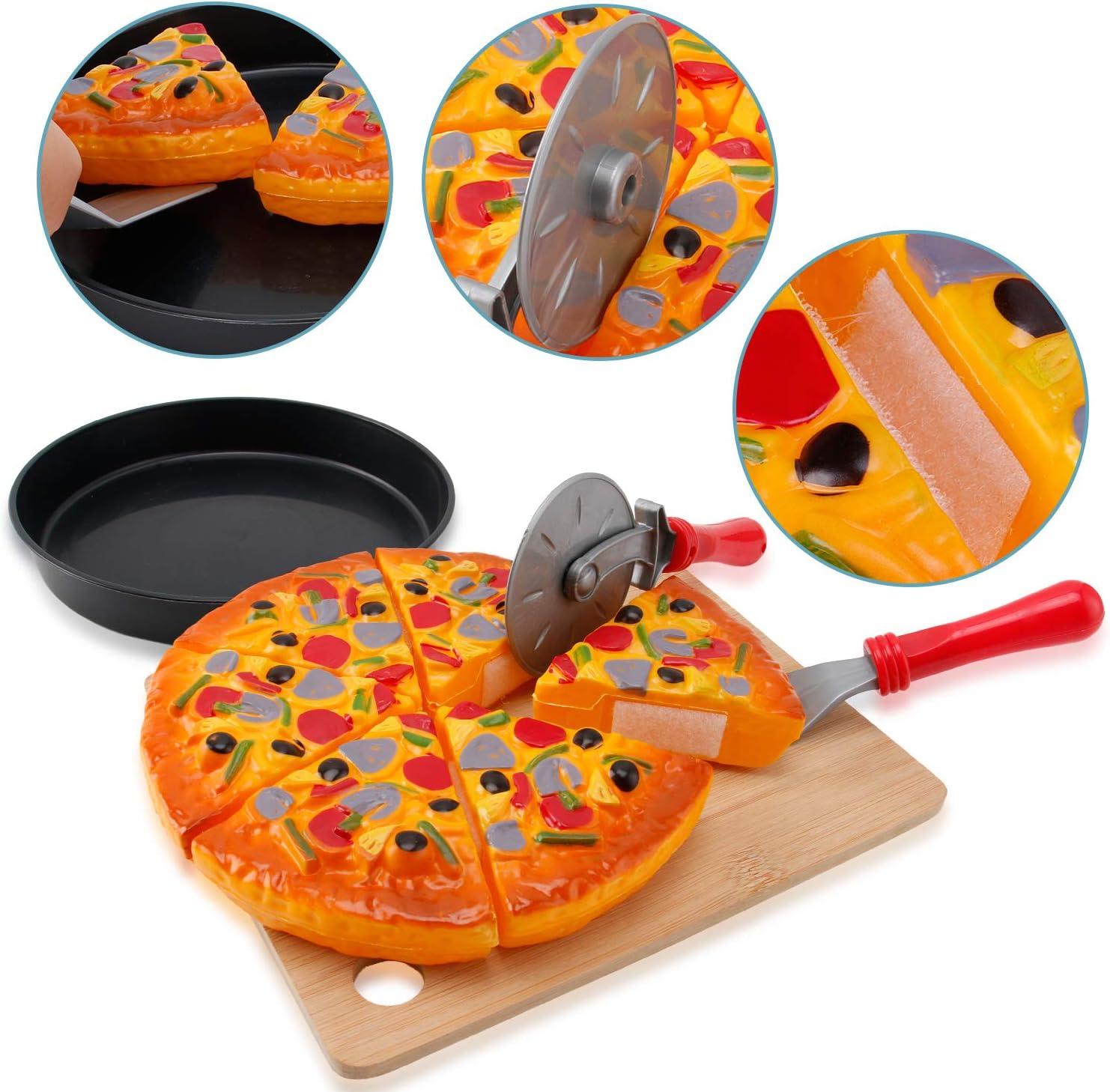 image11 PCS Pizza Party Toy Play Set for Kids Pizza Pie Pretend Play Food Slice and Serve Plastic Kitchen Cooking and Cutting Playset