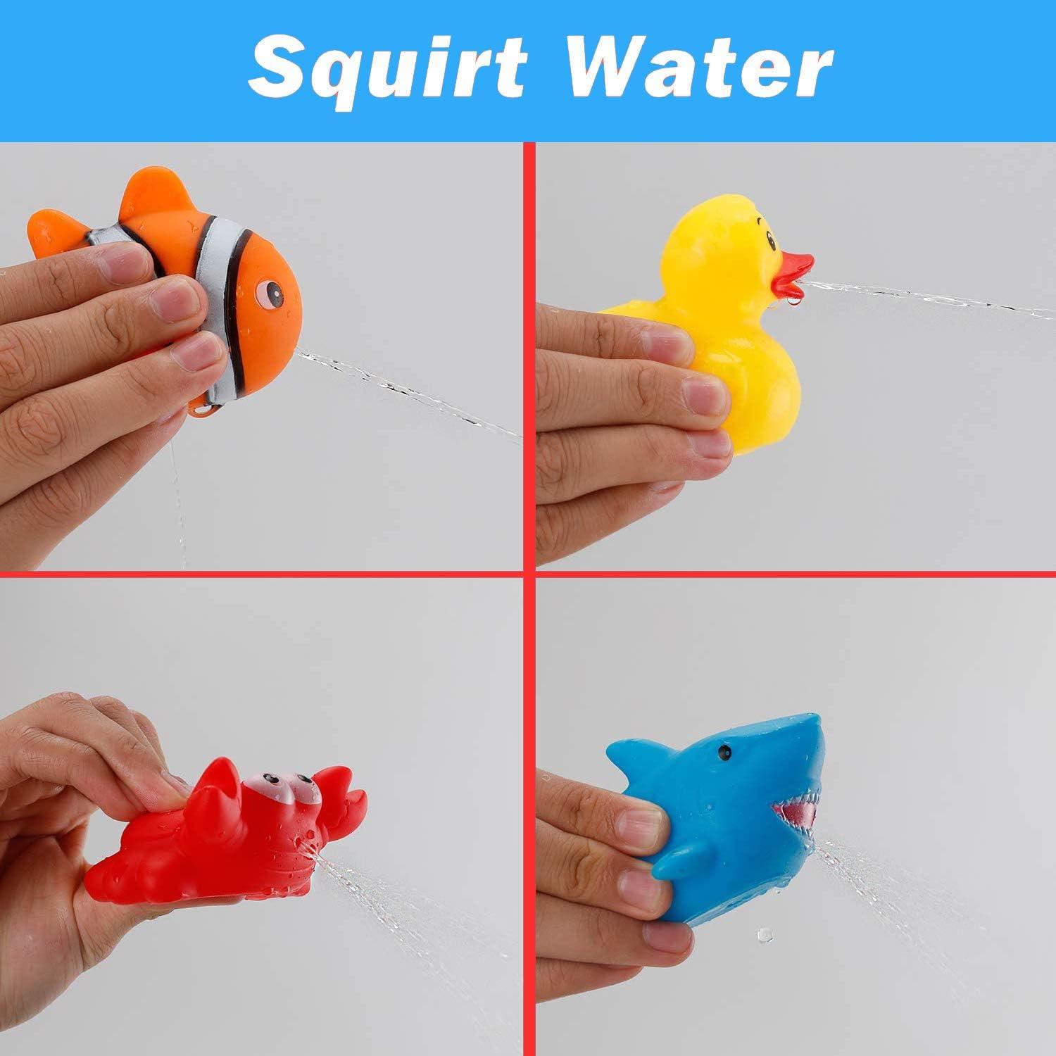 image15 PCS Ocean Animals Rubber Bath Toy Water Squirters with Floating Bathtub Squeeze and Play Soft Sea Creatures anf Fishing Net for Baby Toddlers and Kids