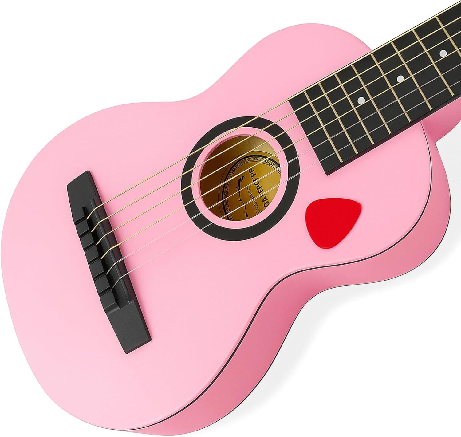 image23quot Acoustic Guitar Kids 6 String Toy Guitar Realistic Steel Strings Beginner Practice First Musical Instrument for Children Toddlers Cherry SunburstPink