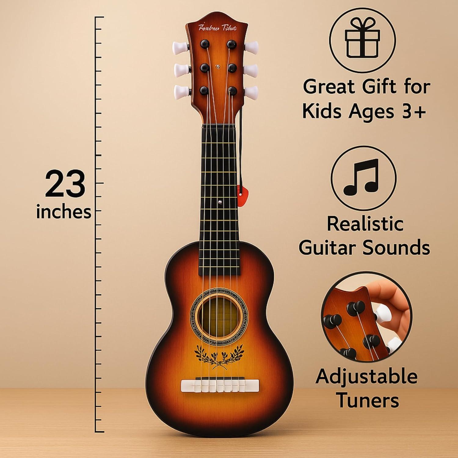 image23quot Acoustic Guitar Kids 6 String Toy Guitar Realistic Steel Strings Beginner Practice First Musical Instrument for Children Toddlers Cherry SunburstAmber