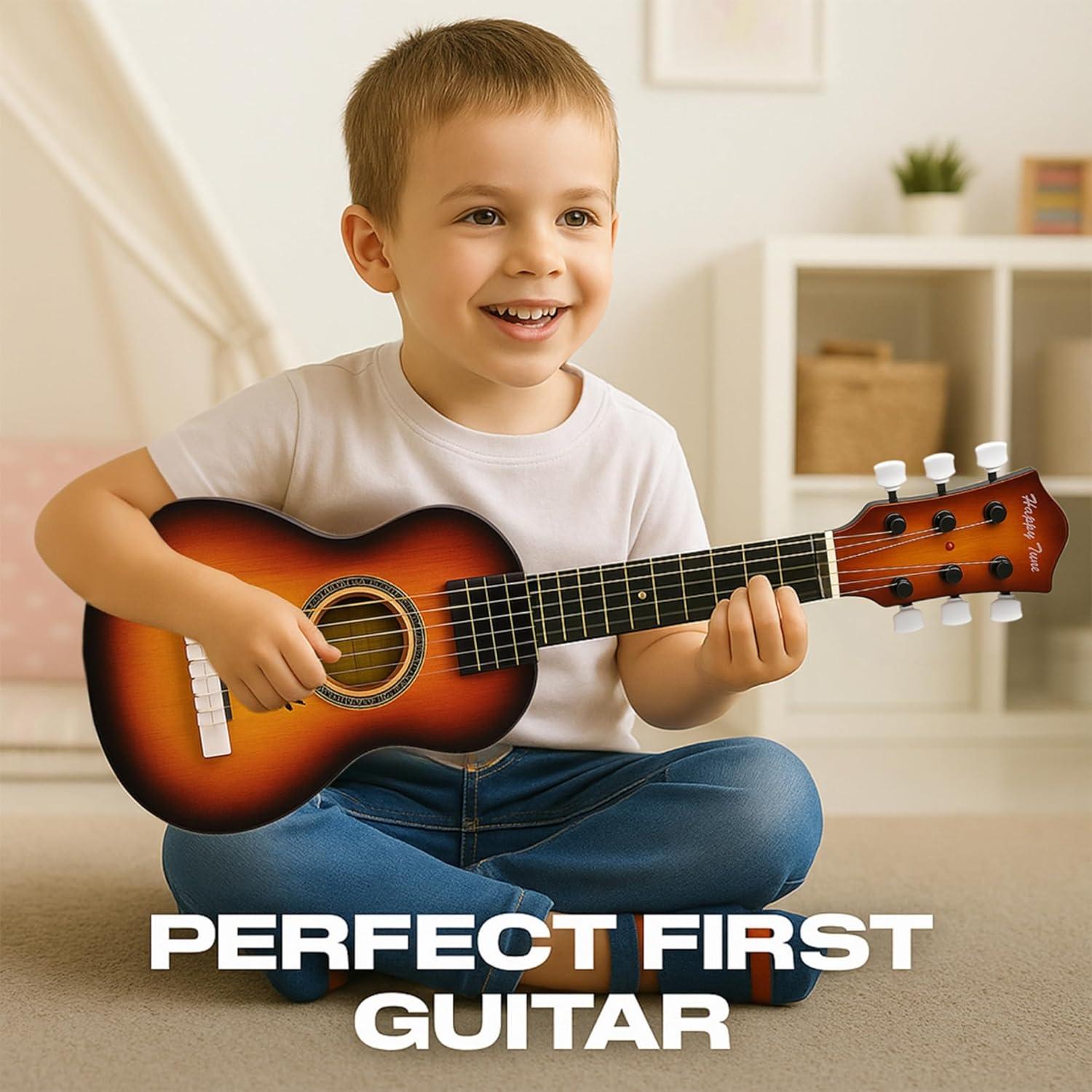 image23quot Acoustic Guitar Kids 6 String Toy Guitar Realistic Steel Strings Beginner Practice First Musical Instrument for Children Toddlers Cherry SunburstAmber
