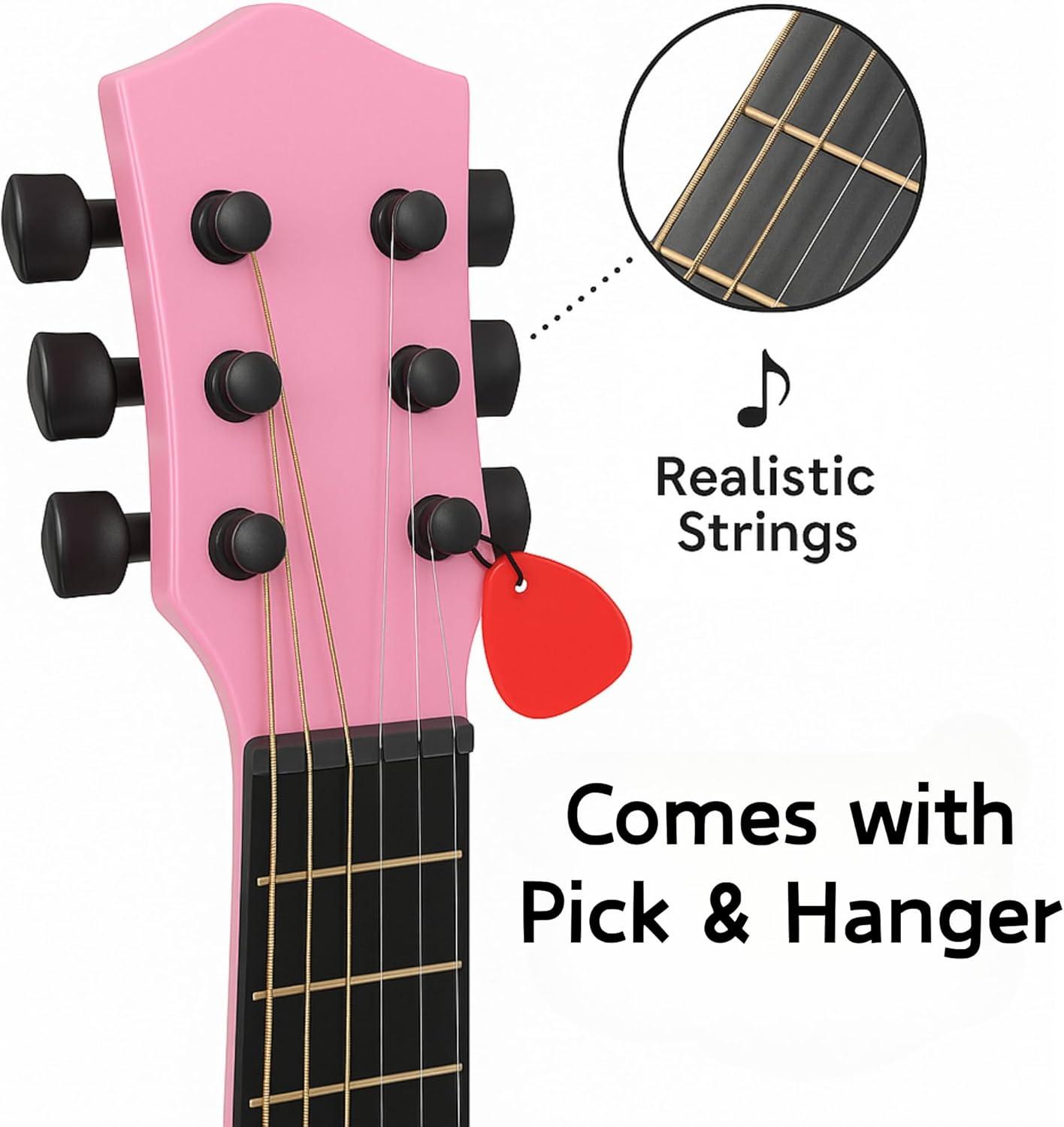 image23quot Acoustic Guitar Kids 6 String Toy Guitar Realistic Steel Strings Beginner Practice First Musical Instrument for Children Toddlers Cherry SunburstPink