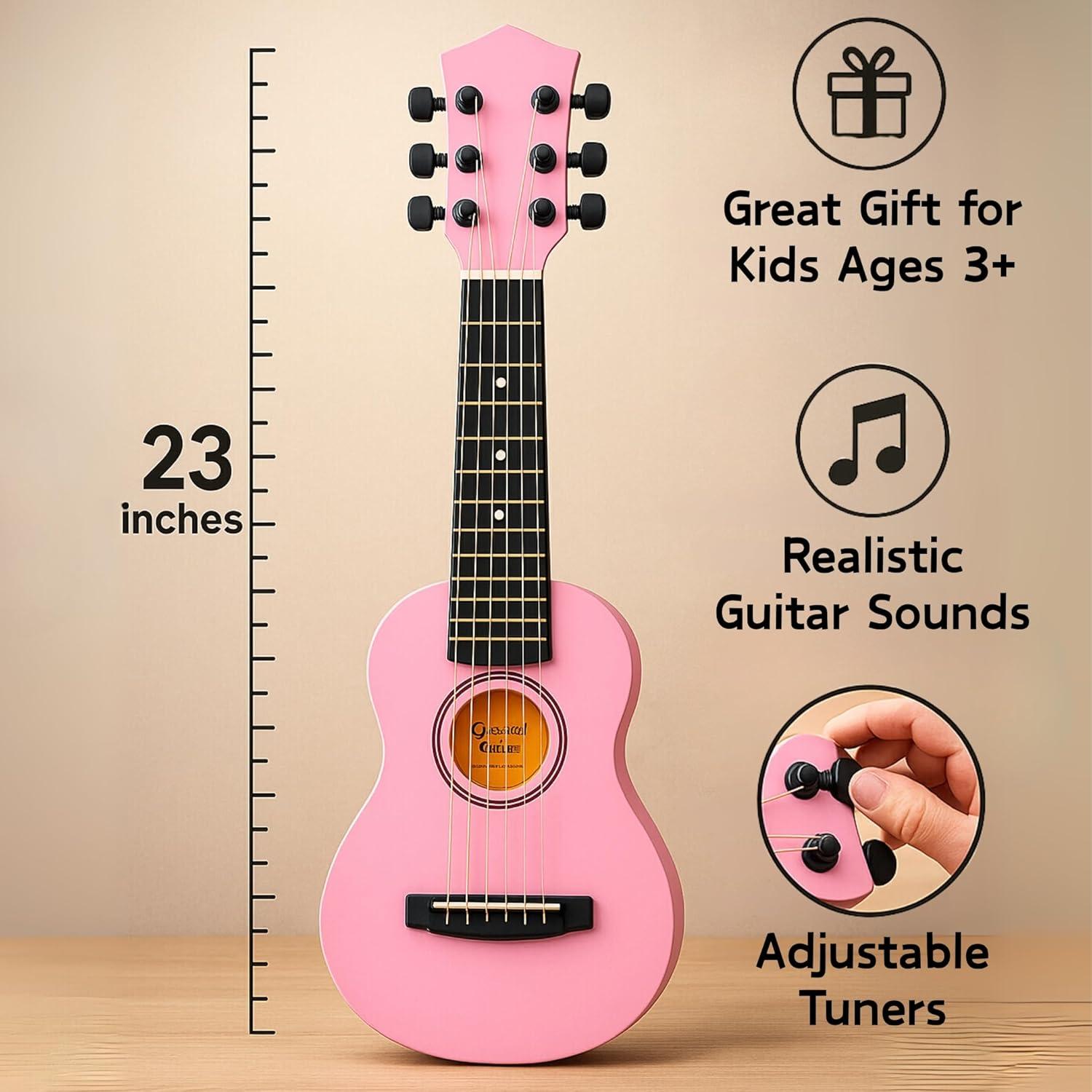 image23quot Acoustic Guitar Kids 6 String Toy Guitar Realistic Steel Strings Beginner Practice First Musical Instrument for Children Toddlers Cherry SunburstPink