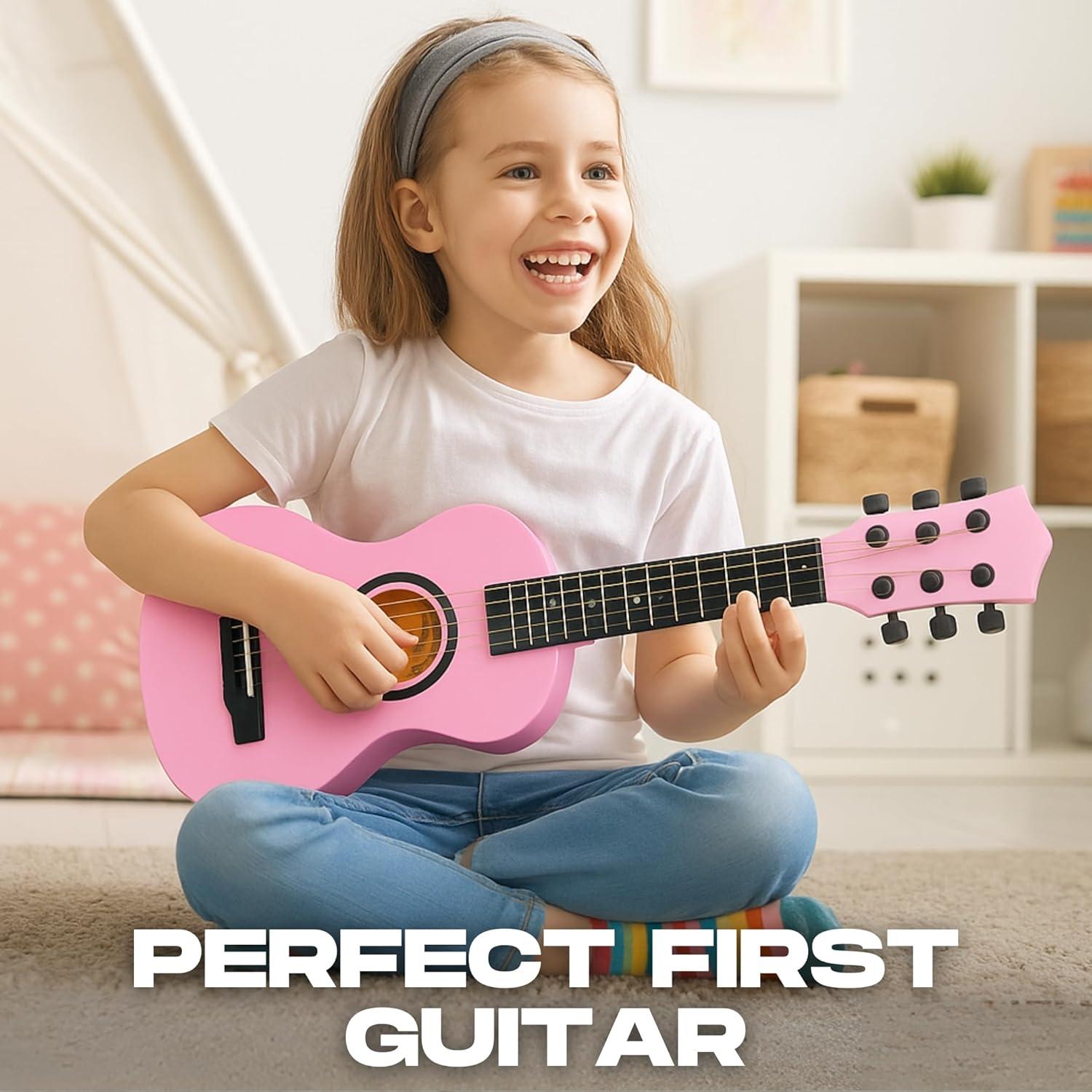 image23quot Acoustic Guitar Kids 6 String Toy Guitar Realistic Steel Strings Beginner Practice First Musical Instrument for Children Toddlers Cherry SunburstPink