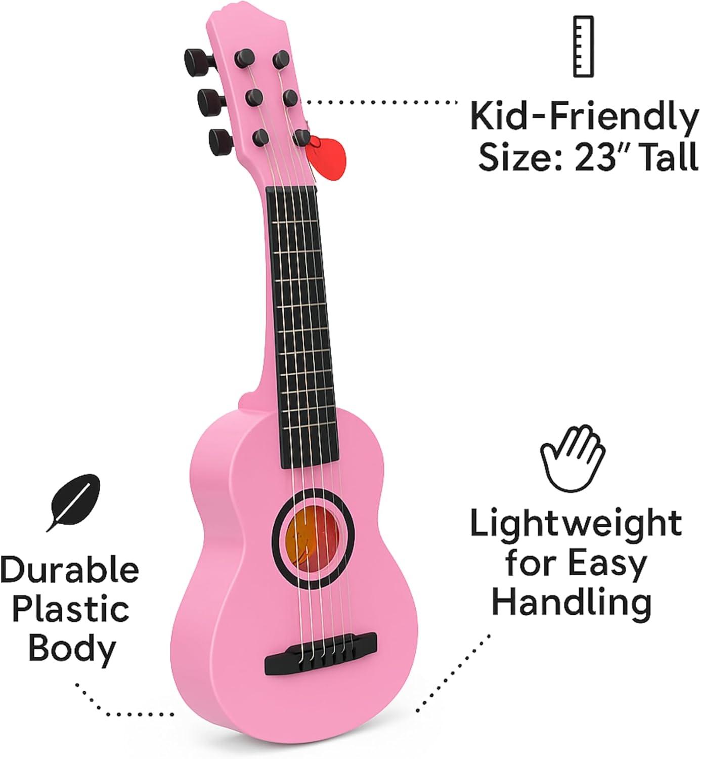 image23quot Acoustic Guitar Kids 6 String Toy Guitar Realistic Steel Strings Beginner Practice First Musical Instrument for Children Toddlers Cherry SunburstPink
