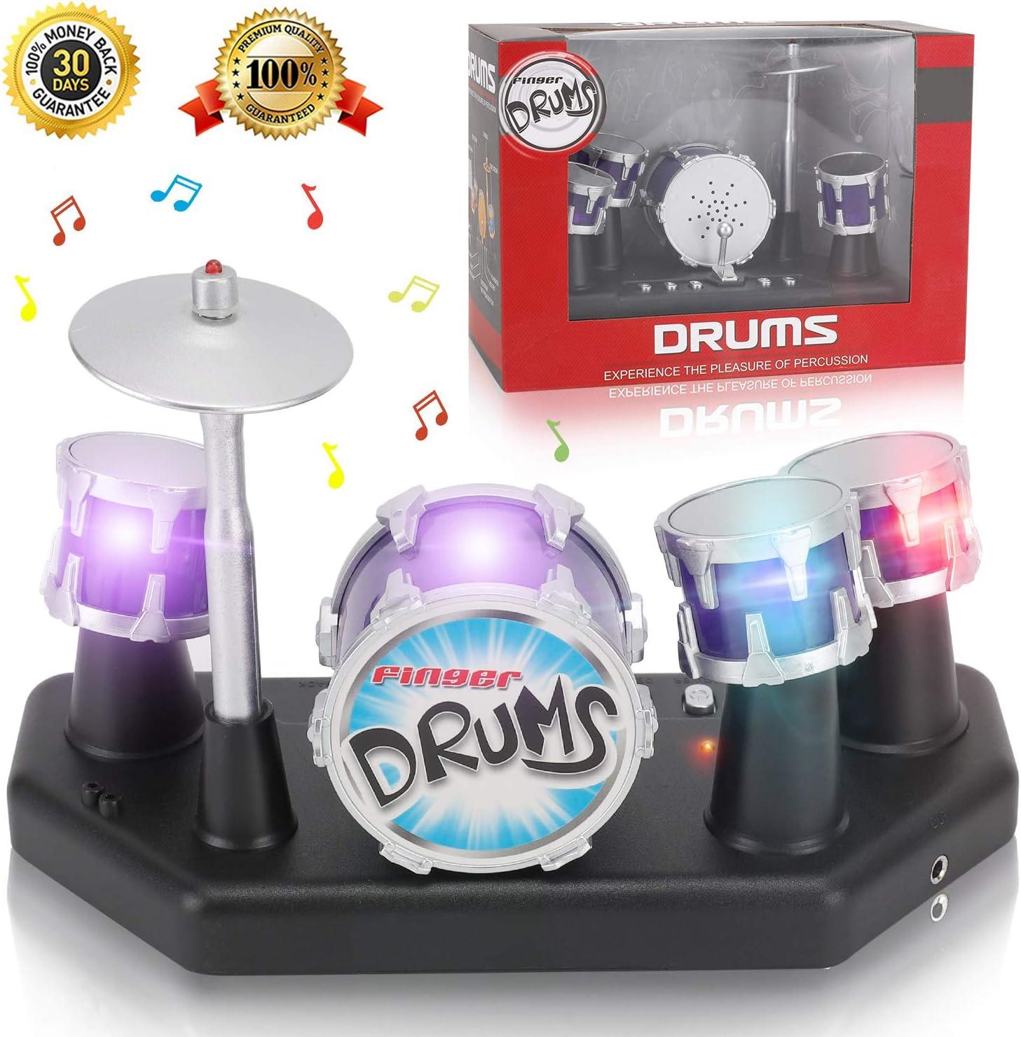 imageFinger Drum Set Electronic Mini Desktop Small Novelty Toy Desk Instrument Game with Sounds and Lights for Kids Adults