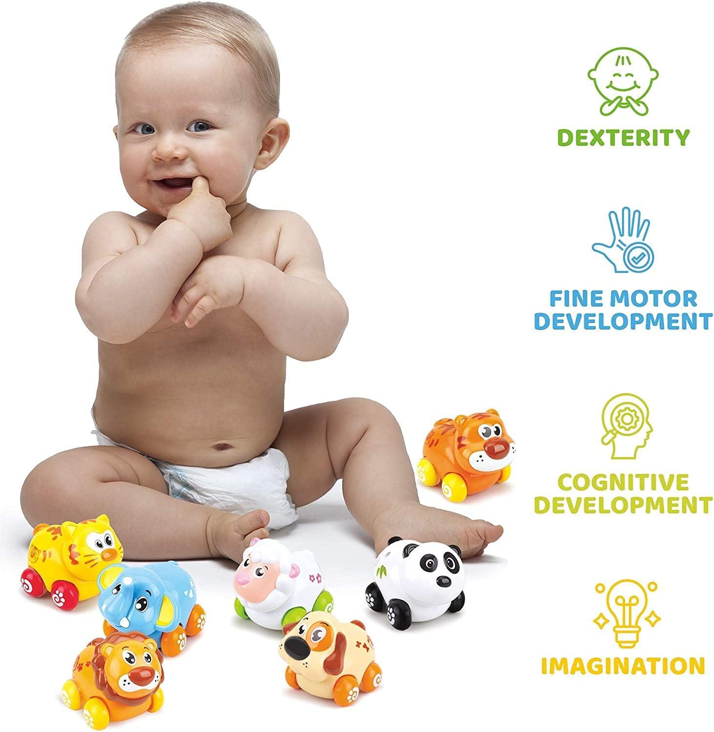 imageLiberty Imports 8 PCS Cartoon Animals Friction Push and Go Toy Cars Play Set for Babies and Toddlers Cute Mini Play Vehicles Party Favors Age 18 Months and Up