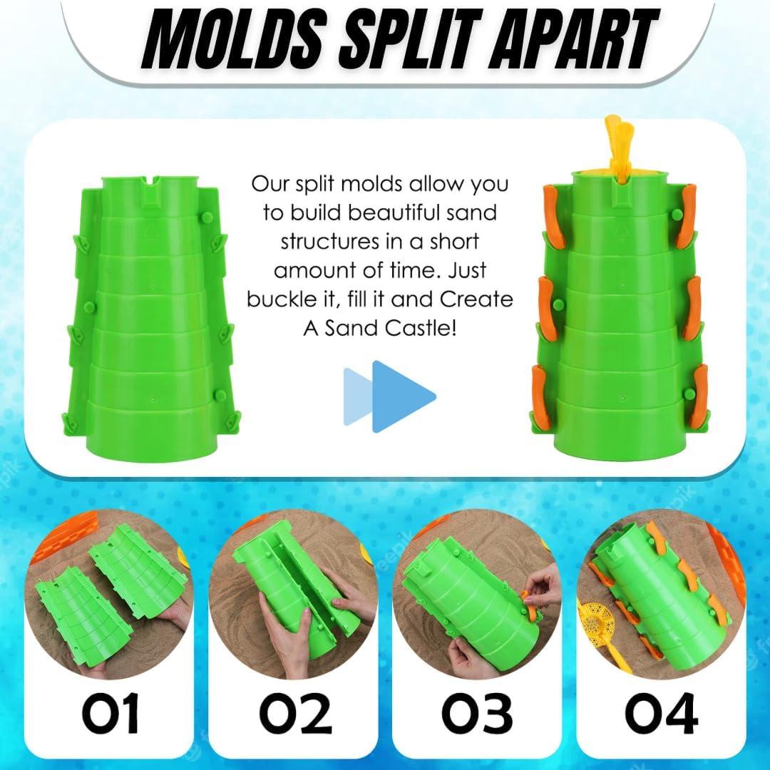imageLiberty Imports Beach Builder Create a Sand Castle Pro Building Split Mold Sand Castle Construction Plastic Beach Toy for Kids 18 Pcs