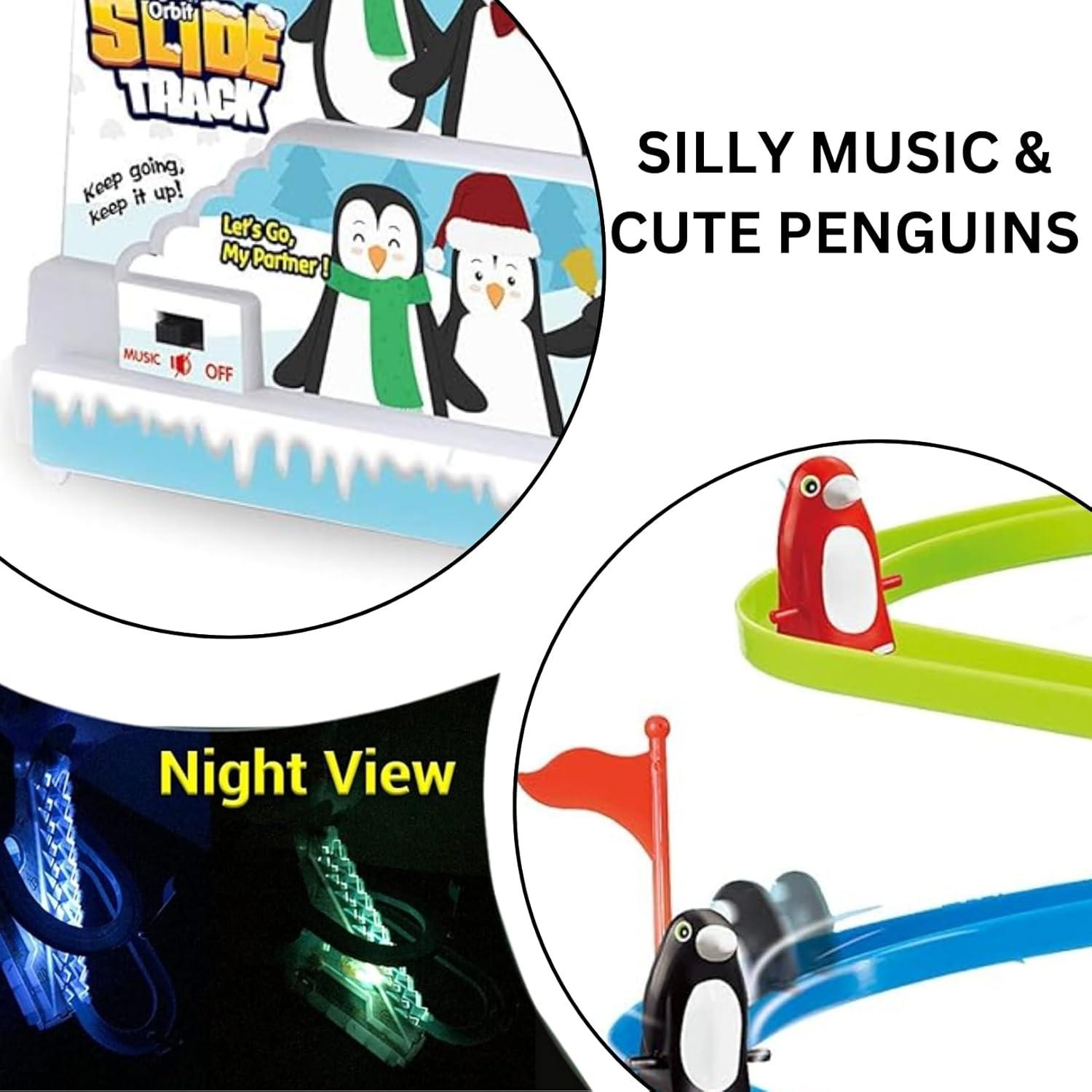 imageMusical Orbit Chasing Race Track Game Set Playful Roller Coaster Playset with Led Flashing Lights and Music OnOff Button for Toddlers ad Kids PenguinPenguin