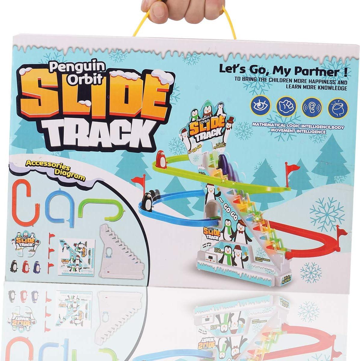 imageMusical Orbit Chasing Race Track Game Set Playful Roller Coaster Playset with Led Flashing Lights and Music OnOff Button for Toddlers ad Kids PenguinPenguin