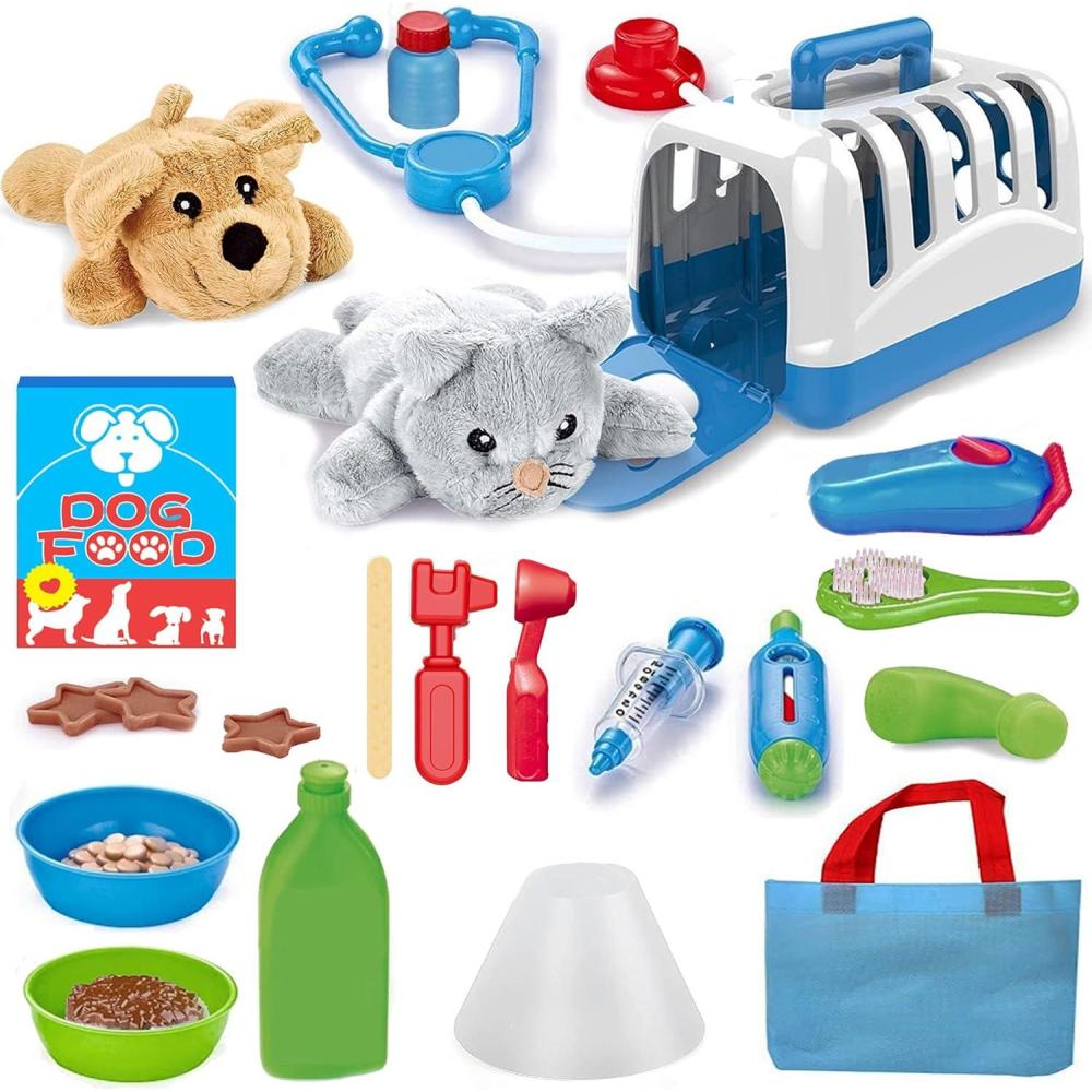 imageDeluxe Complete Vet Pet Care Play Set Veterinarian Pretend Doctor Role Play Grooming Toy Kit with Plush Dog ampamp Cat 34 Pcs