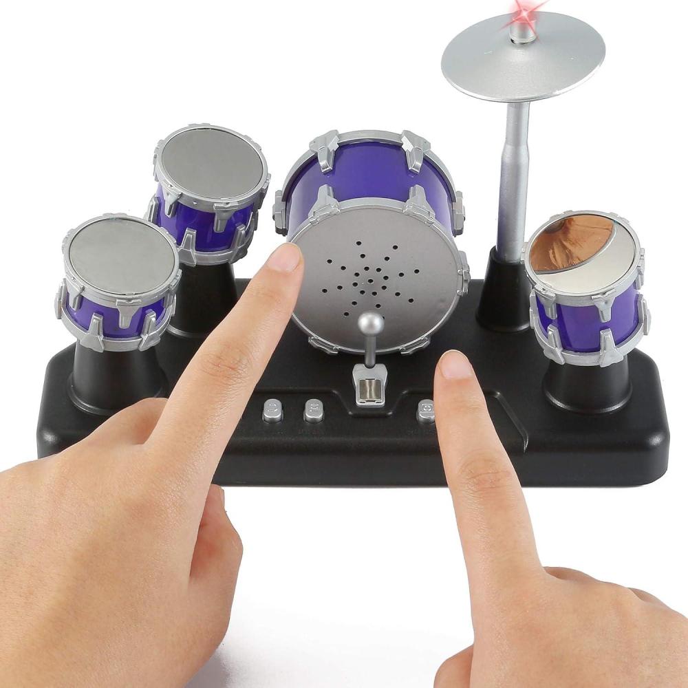 imageFinger Drum Set Electronic Mini Desktop Small Novelty Toy Desk Instrument Game with Sounds and Lights for Kids Adults