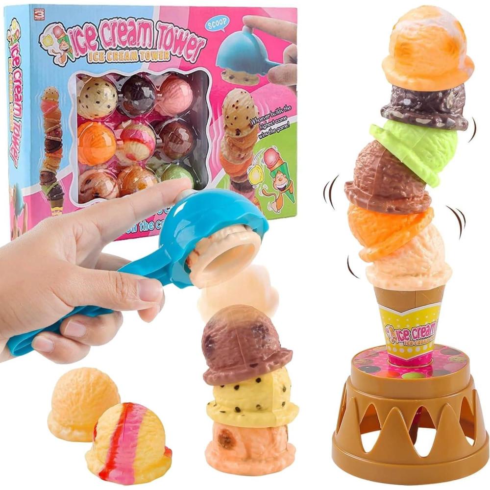 imageIce Cream Toy Stacking Tower  Balancing and Stackable Scoop Ice Cream for Toddlers Kids Pretend Food Play Set Kitchen Dessert